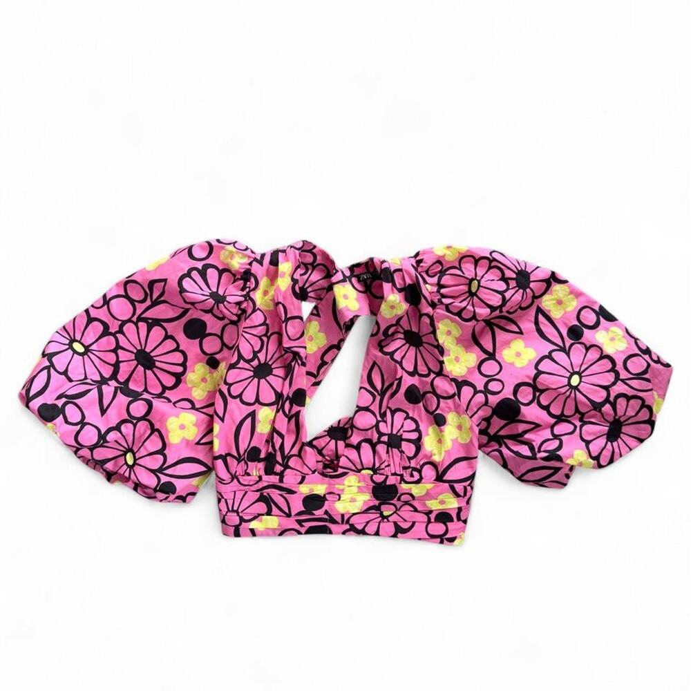 Zara Puff Sleeve Floral Crop Top